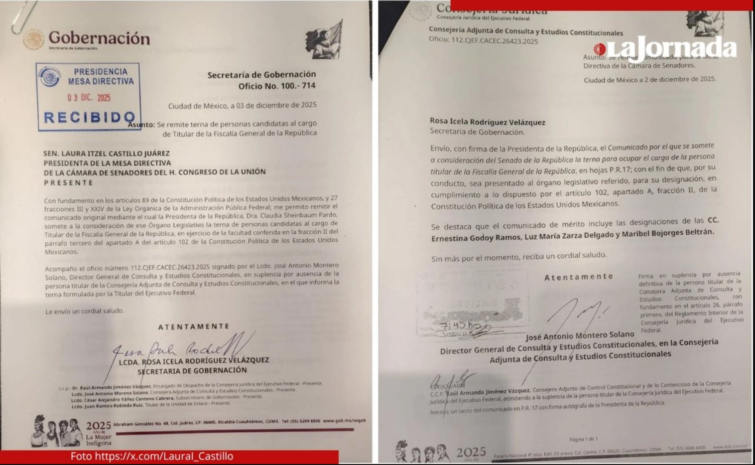 Godoy, Bojórquez y Zarza, la terna de Presidencia para encabezar la FGR