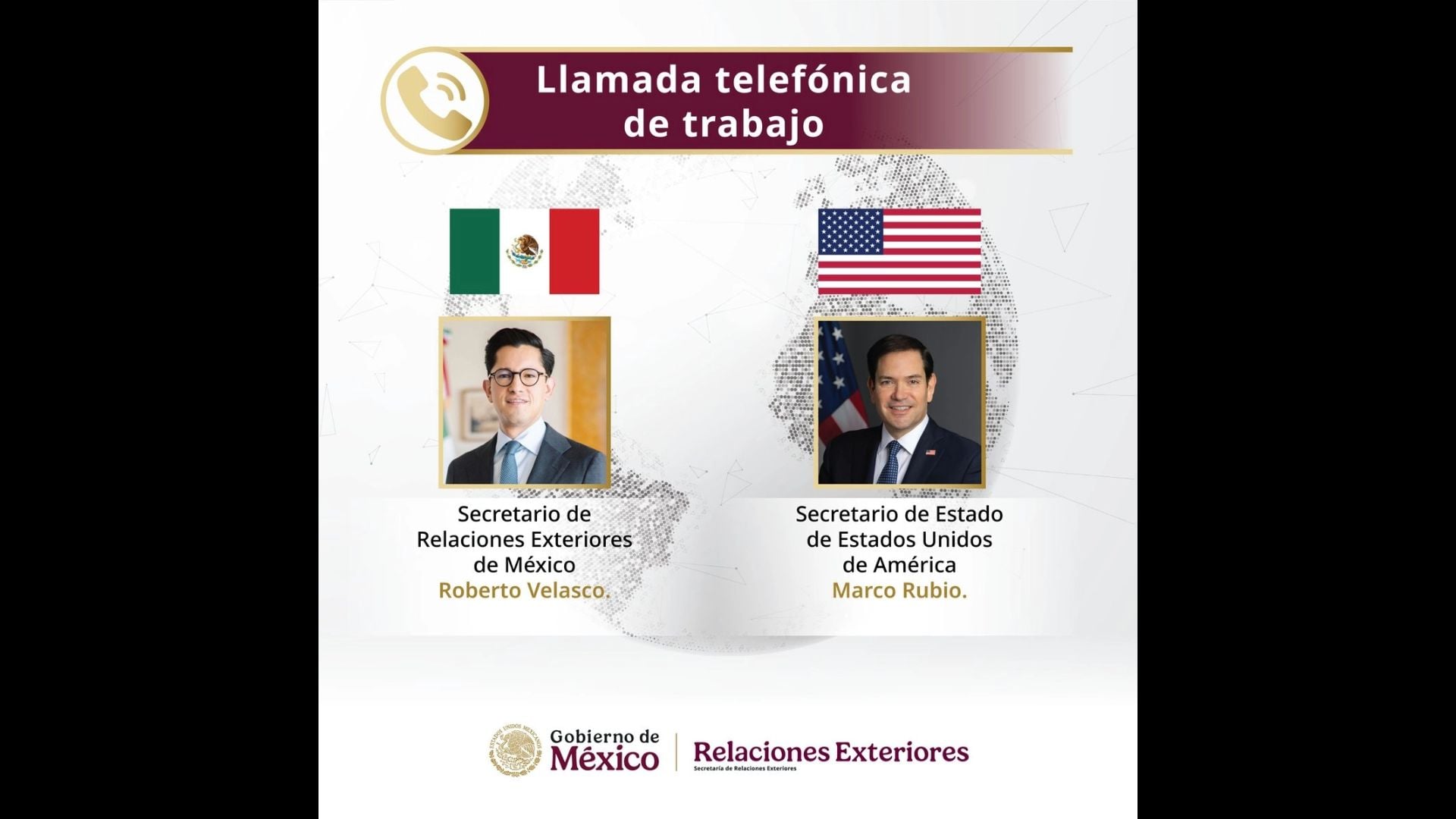 Canciller Roberto Velasco sostiene llamada ''cordial'' con Marco Rubio