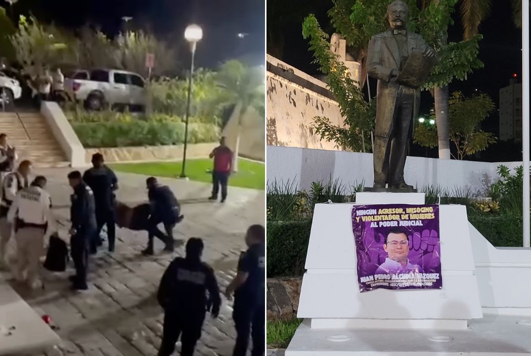 Retiran por la fuerza a colectivas feministas del Congreso de Campeche que acusan a magistrado Juan Pedro Alcudia de violentador de género