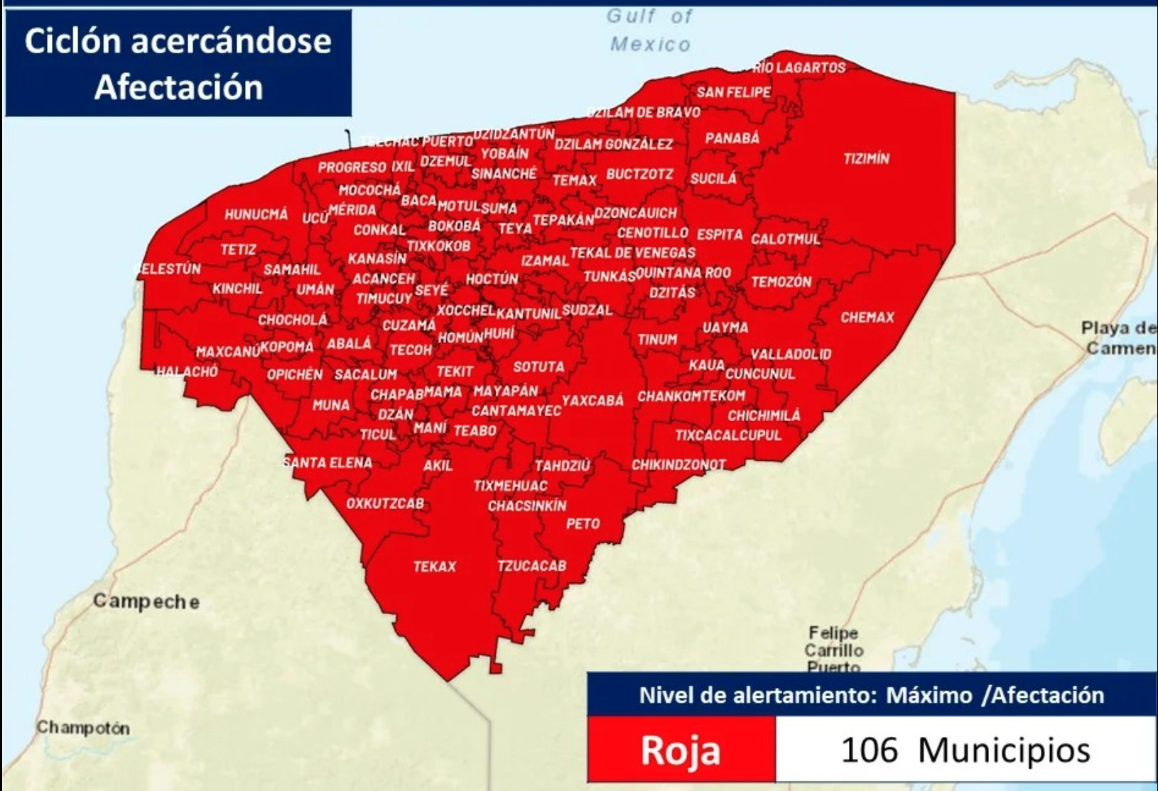 Establecen alerta roja para los 106 municipios de Yucatán ante llegada de ‘Beryl’