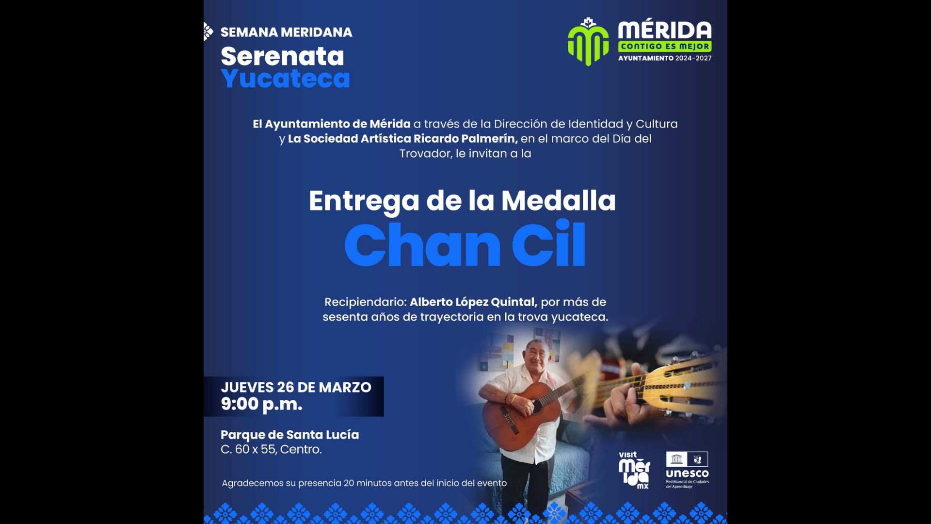 Alistan la entrega de la Medalla ''Chan Cil''  2026 al trovador Alberto López Quintal