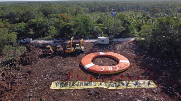 Protesta Greenpeace por reinicio de trabajos en el tramo 5 del Tren Maya