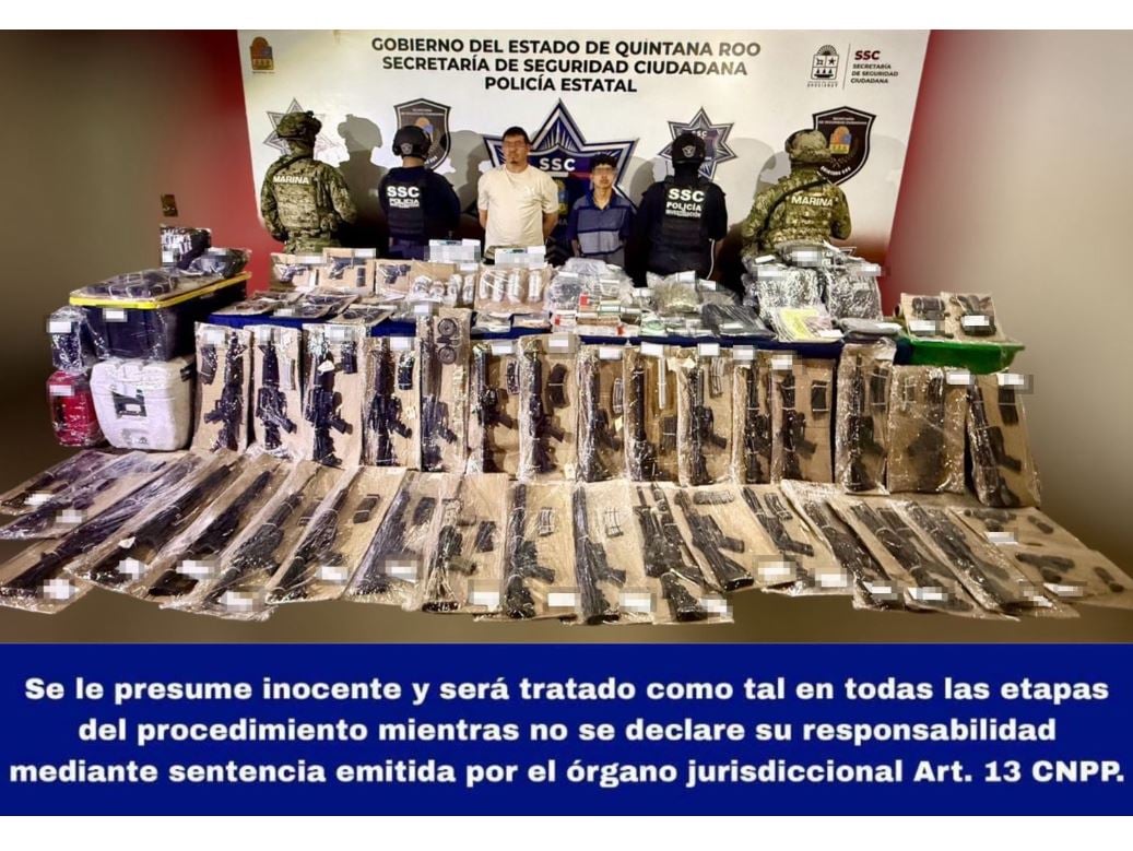 Histórico aseguramiento de armamento en QRoo tras detención de presuntos integrantes del 'CJNG'
