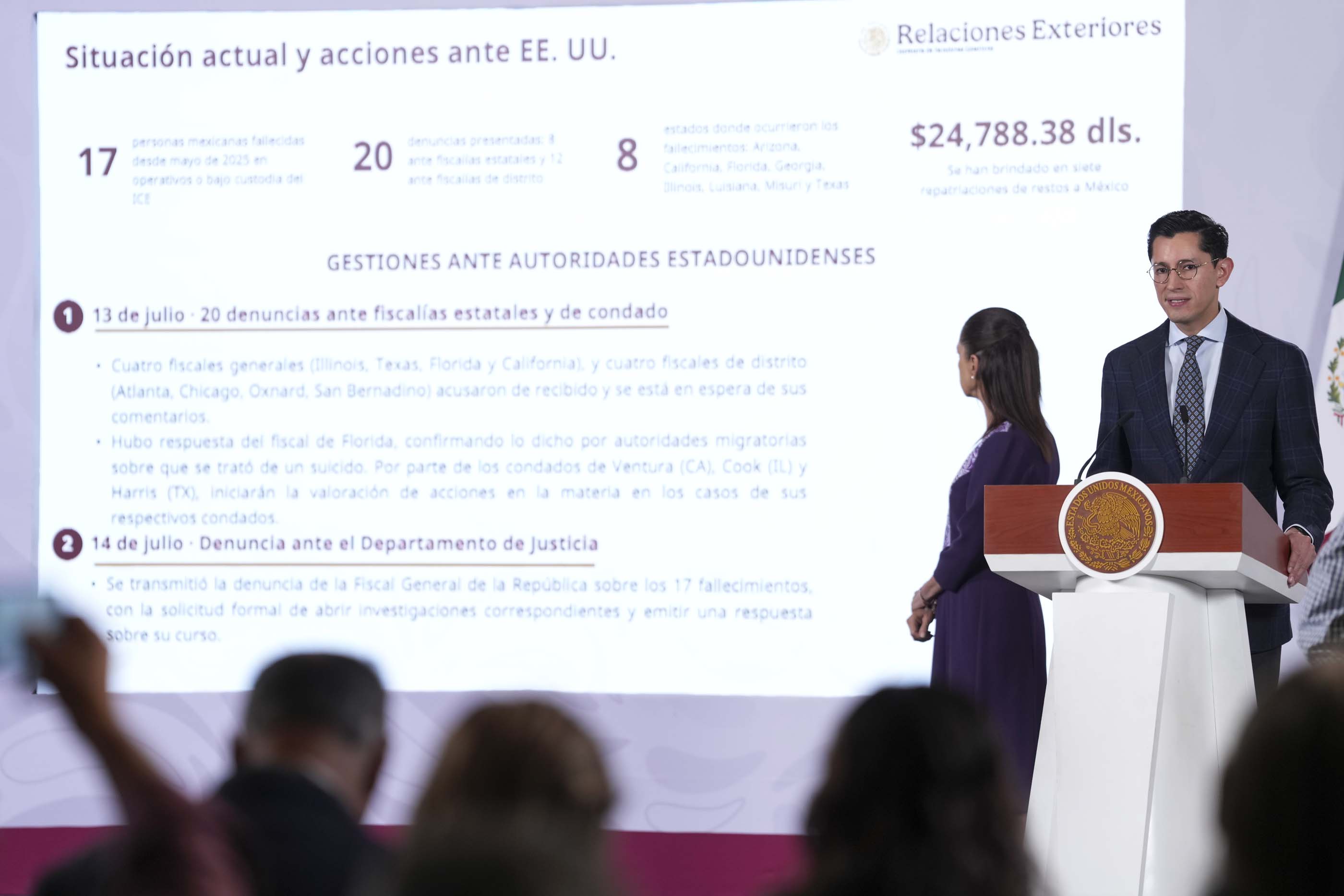 México busca justicia por la muerte de 17 connacionales en operativos del ICE: Velasco