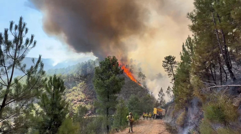 Bomberos combaten incendio al oeste de Madrid que confina a más de 3 mil personas