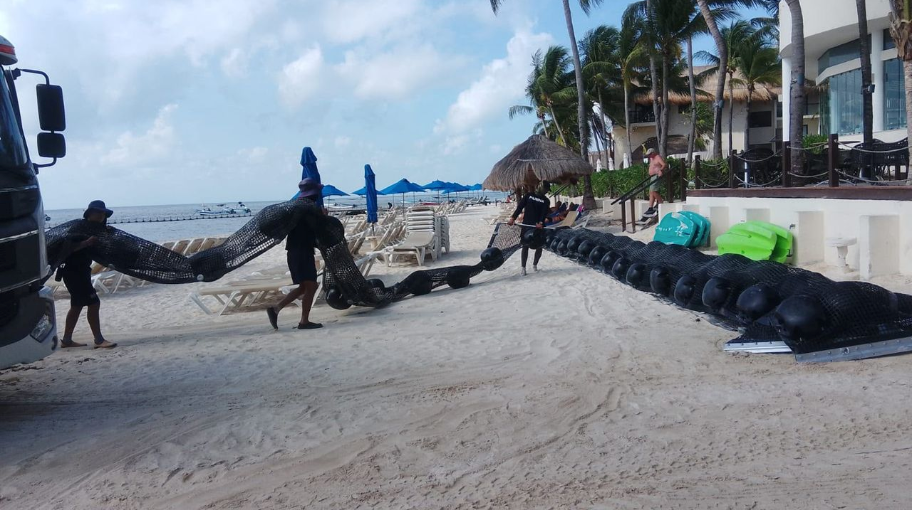 Instalan cinco kilómetros de barreras antisargazo en Playa del Carmen