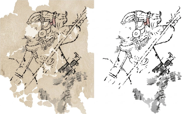 Reconstrucción de pintura mural en Calakmul devela escena mitológica
