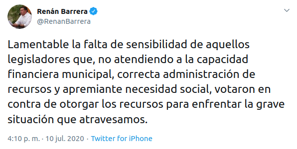 Lamenta alcalde que no hayan aprobado préstamo para Mérida