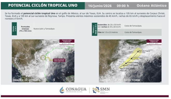 Potencial ciclón tropical Uno se forma en el Golfo de México; provocará lluvias en NL y Tamaulipas