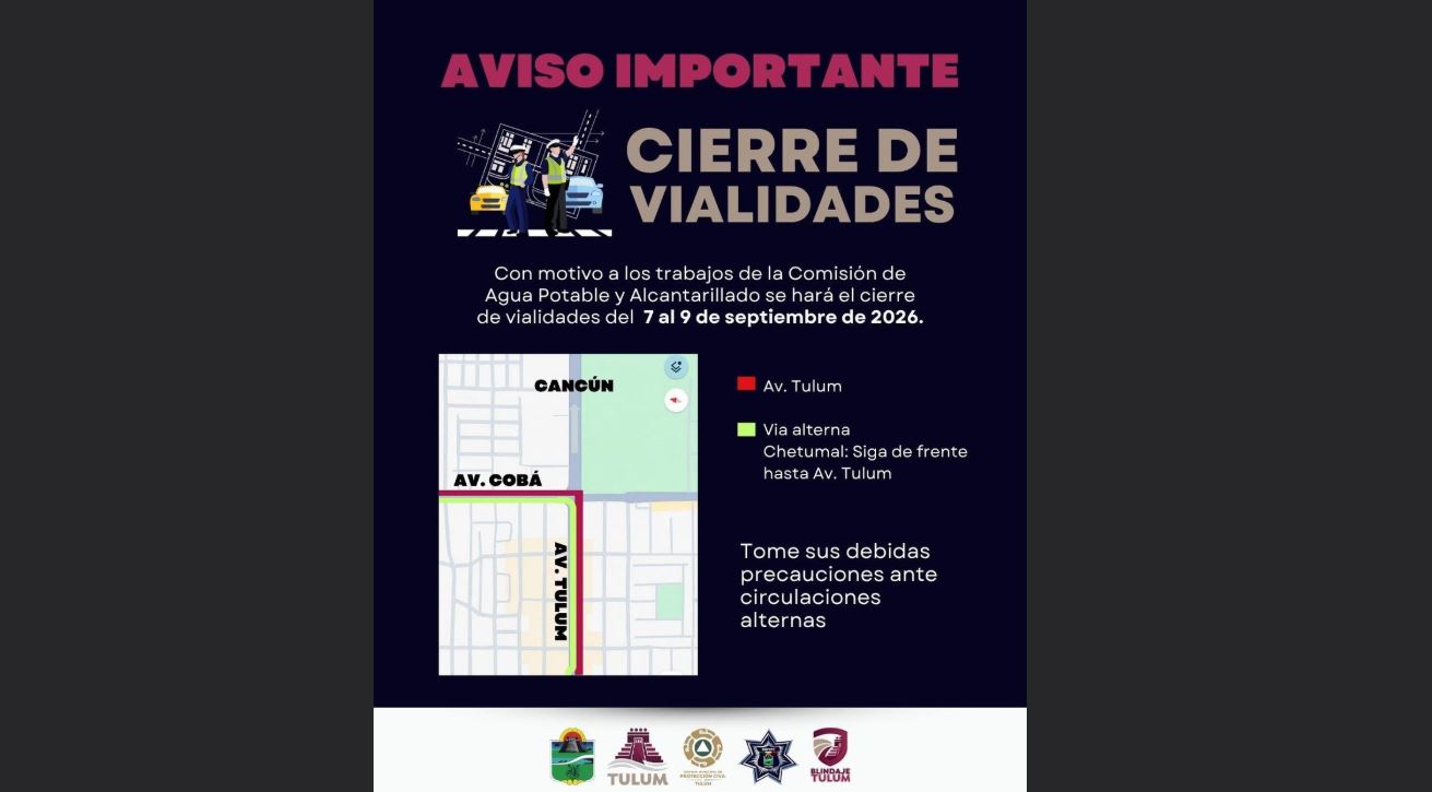 Tulum anuncia cierres viales por obras de CAPA