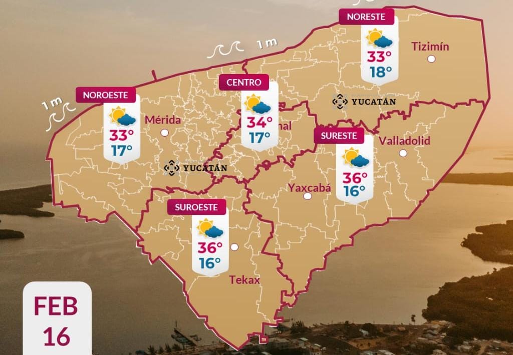 Pronóstico del tiempo: Así será el clima en Yucatán este lunes 16 de febrero 