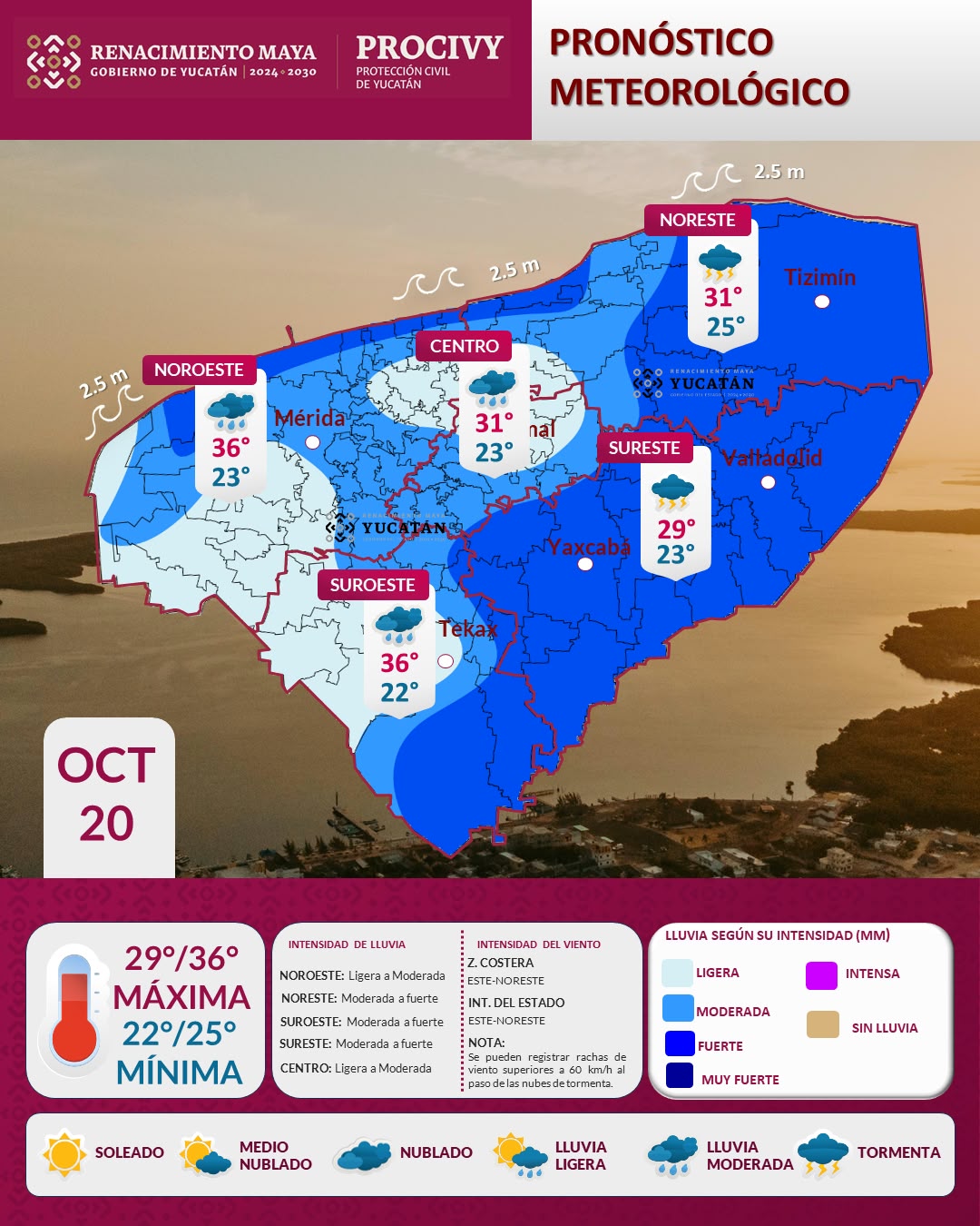 Pronóstico del tiempo: Así será el clima en Yucatán este martes 20 de octubre