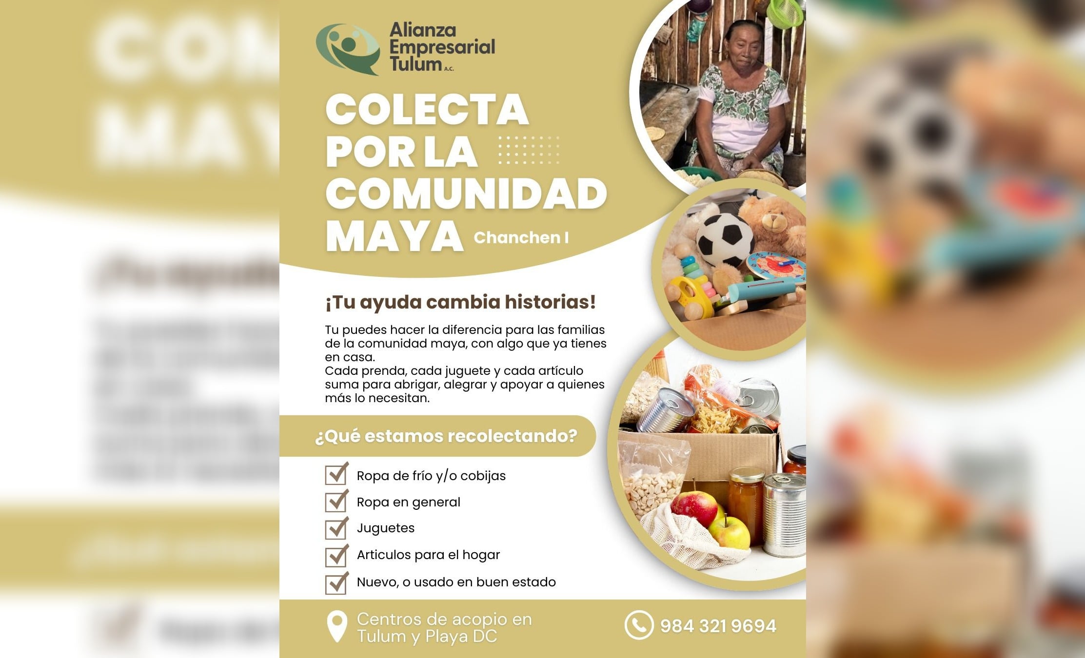 Solicitan donaciones para la campaña ''Colecta por la comunidad'', en Tulum