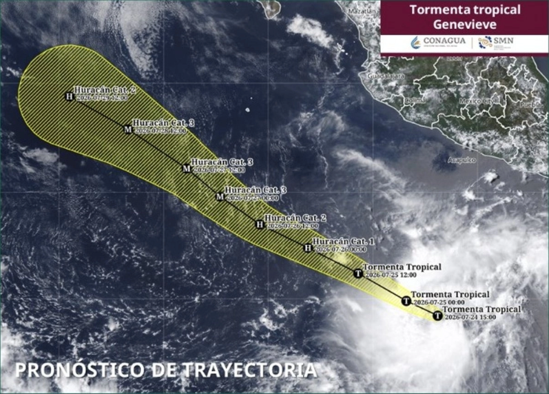 Depresión tropical Siete-E se convierte en tormenta tropical 'Genevieve' al sur de Zihuatanejo, Guerrero