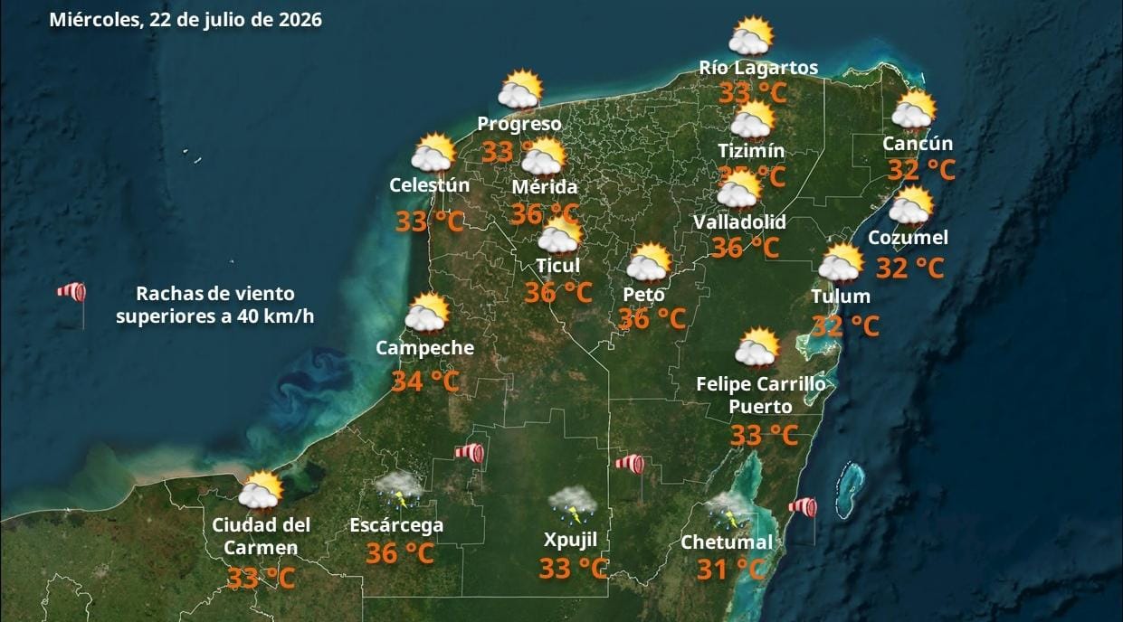 Pronóstico del tiempo: Así será el clima en Yucatán este miércoles 22 de julio