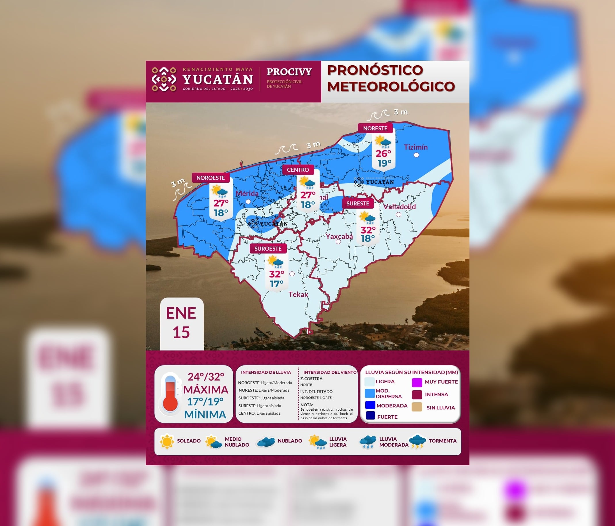 Ingreso de un nuevo frente frío ocasionará descenso en las temperaturas y lluvias en Yucatán