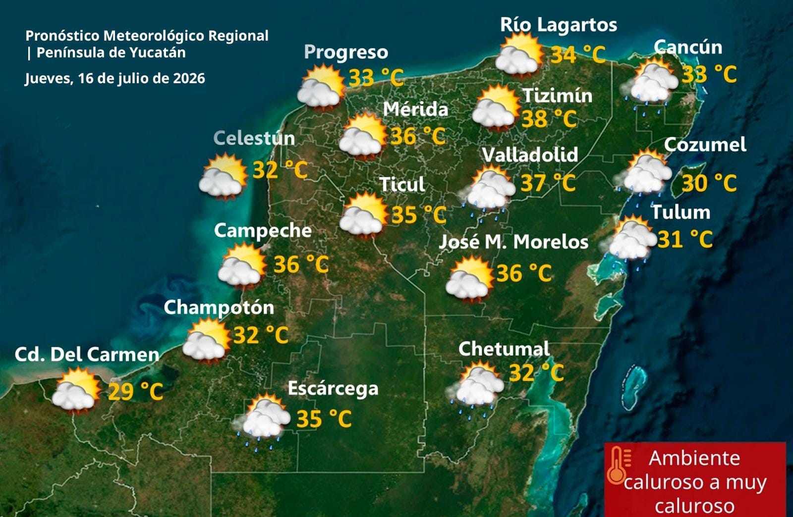 Pronóstico del tiempo: Así será el clima en Yucatán este jueves 16 de julio