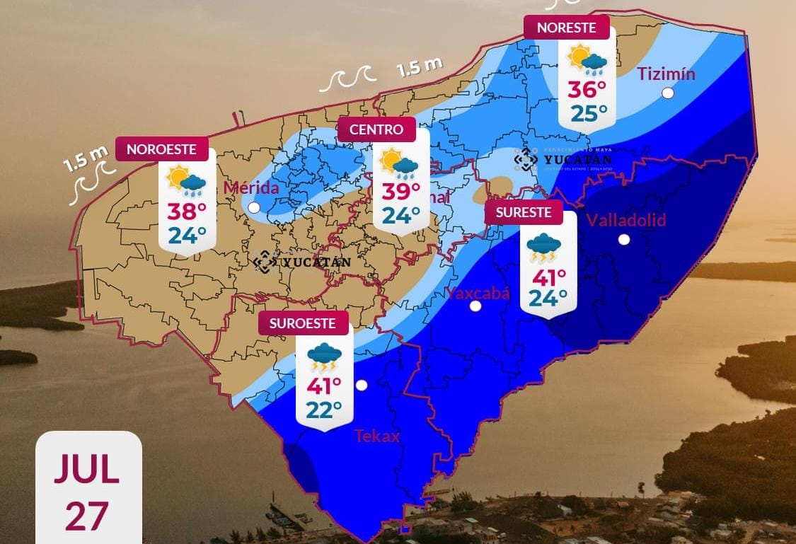 Pronóstico del tiempo: Así será el clima en Yucatán este lunes 27 de julio