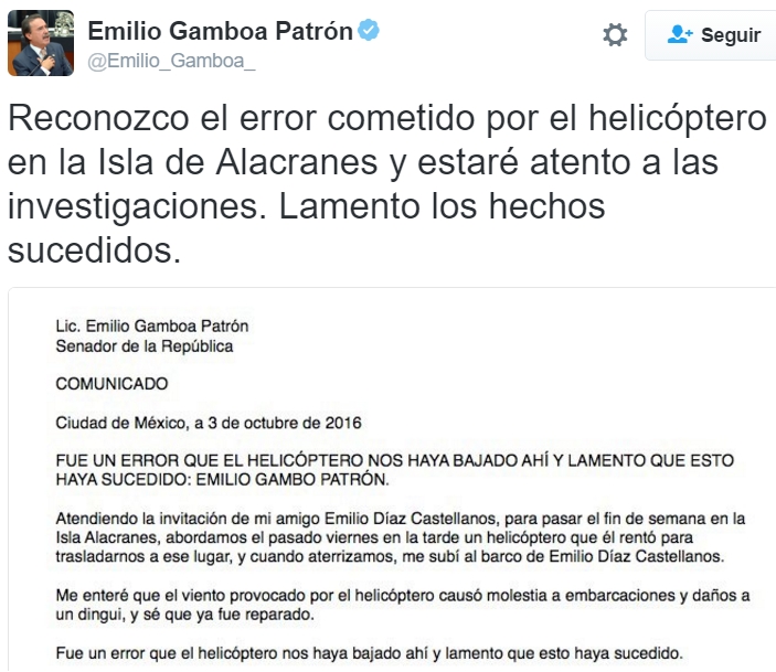 Senador priísta pide disculpas