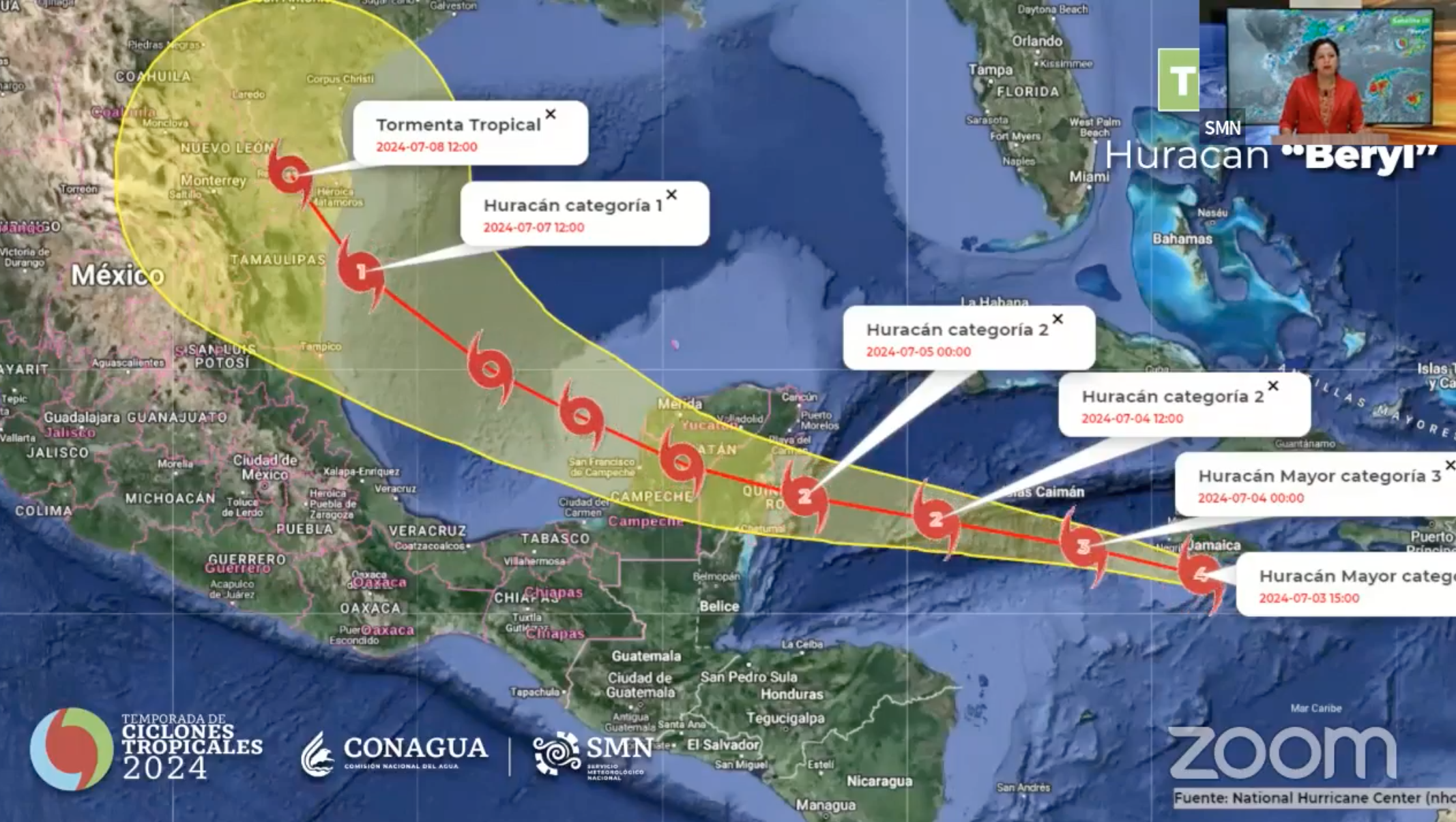 Impacto del huracán ‘Beryl’ será ''muy fuerte'' en Yucatán este viernes: Conagua 