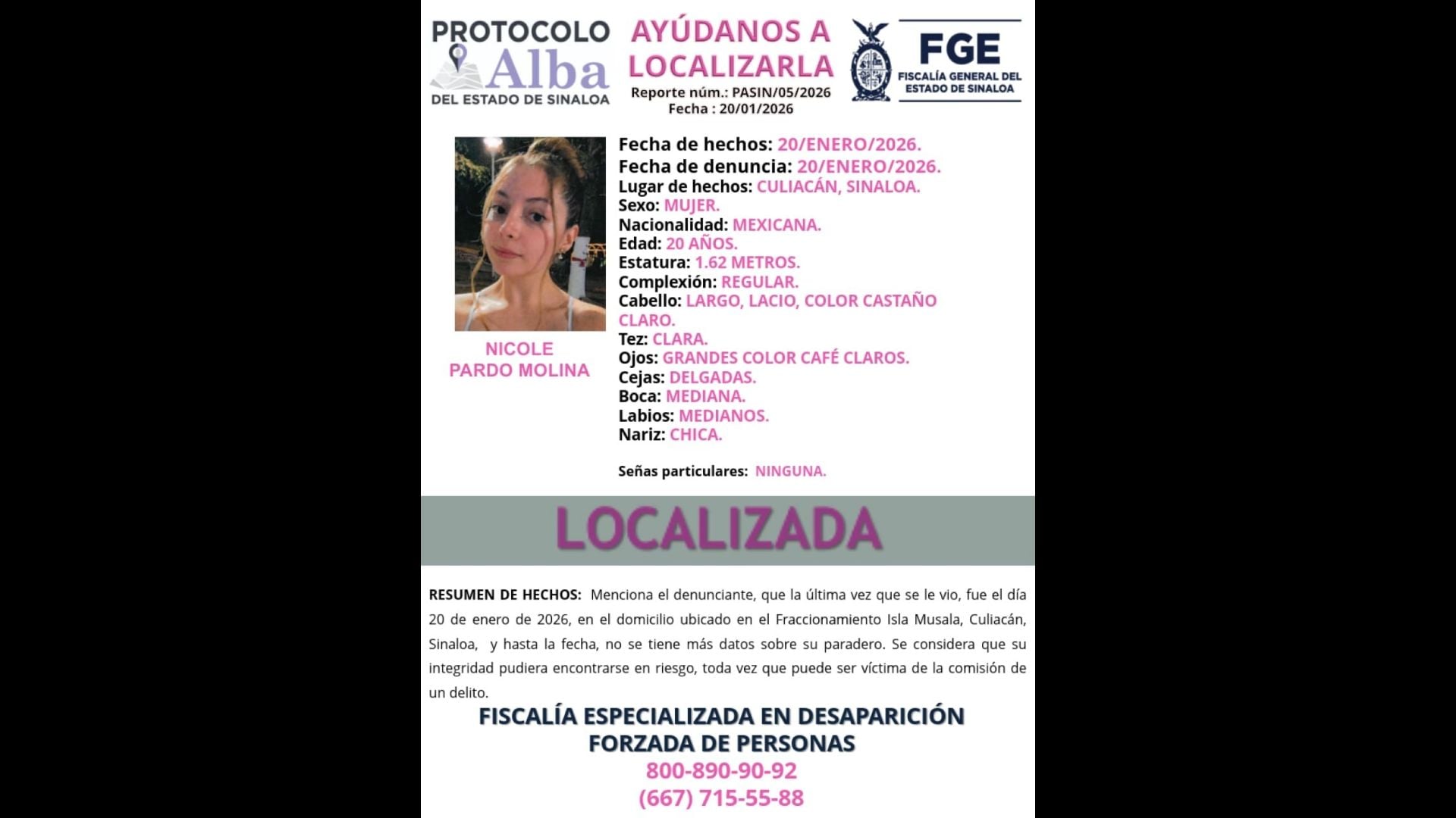 Localizan viva a Nicholette, creadora de contenido desaparecida en Culiacán