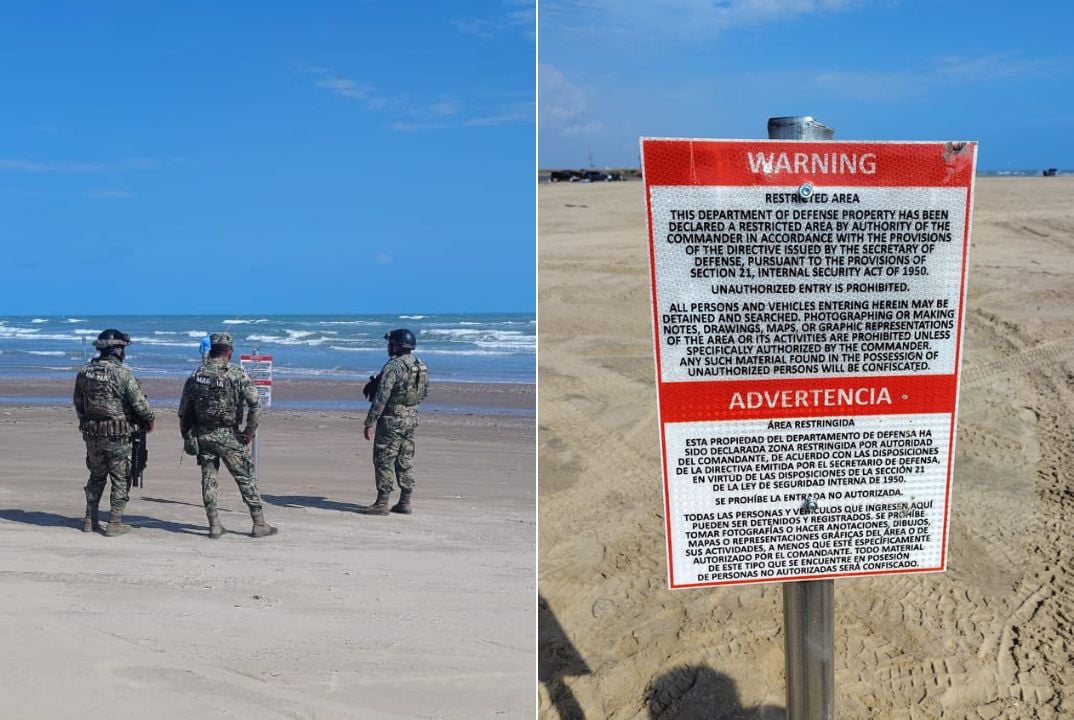 SRE y Semar retiran supuestos letreros de restricción de EU en acceso a Playa Bagdad, en Tamaulipas