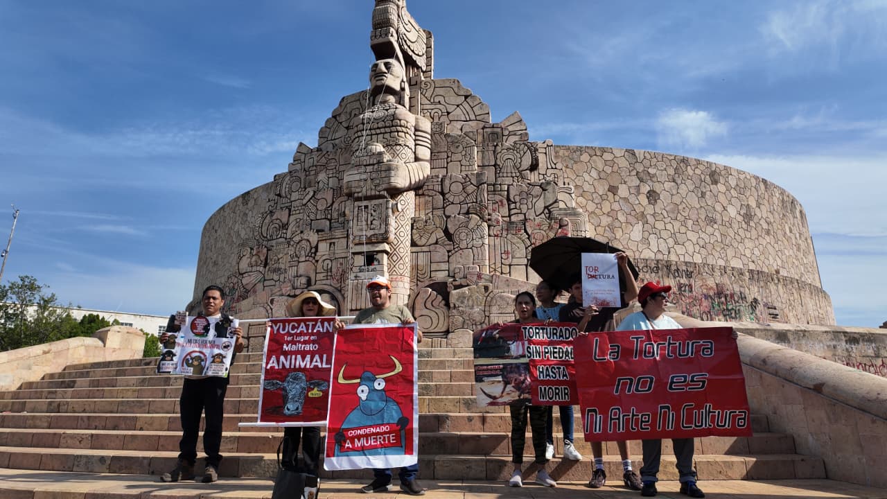 Taurinos irrumpen manifestación pacífica contra maltrato animal en Mérida 