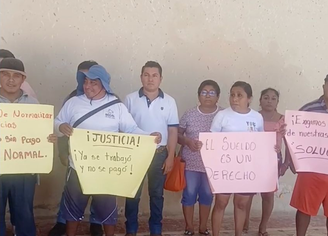 Reclaman trabajadores sindicalizados de Bécal, Campeche, su quincena a tiempo