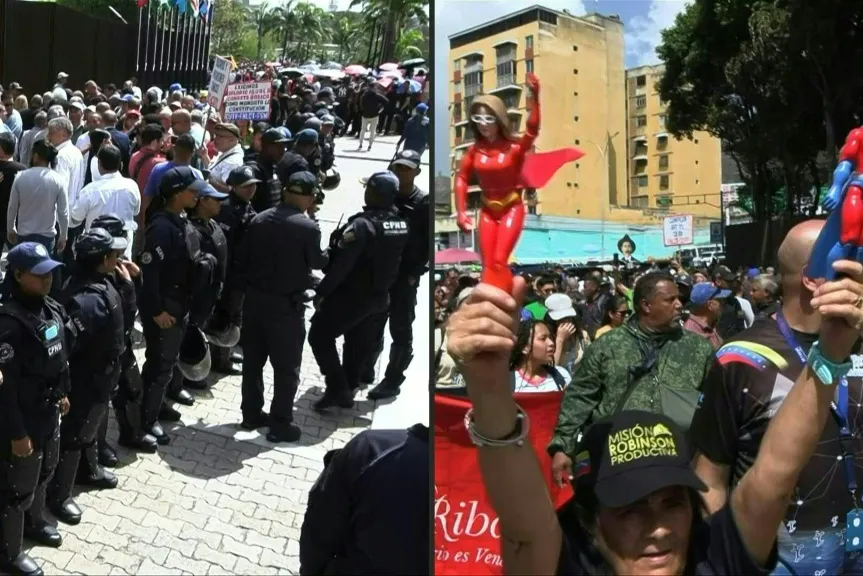 Trabajadores a favor y en contra del gobierno exigen mejoras salariales en Venezuela